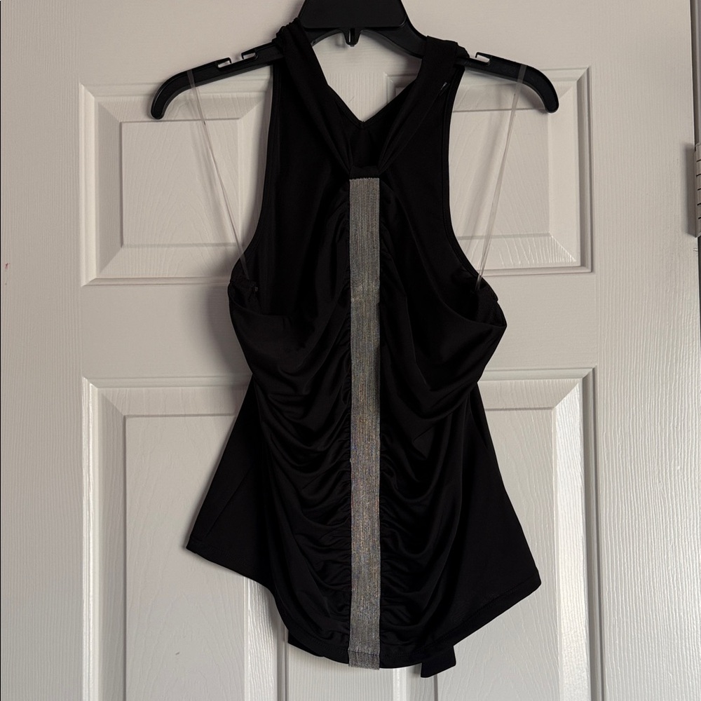 INC International Concepts Black Racerback Tank with Metallic Detail